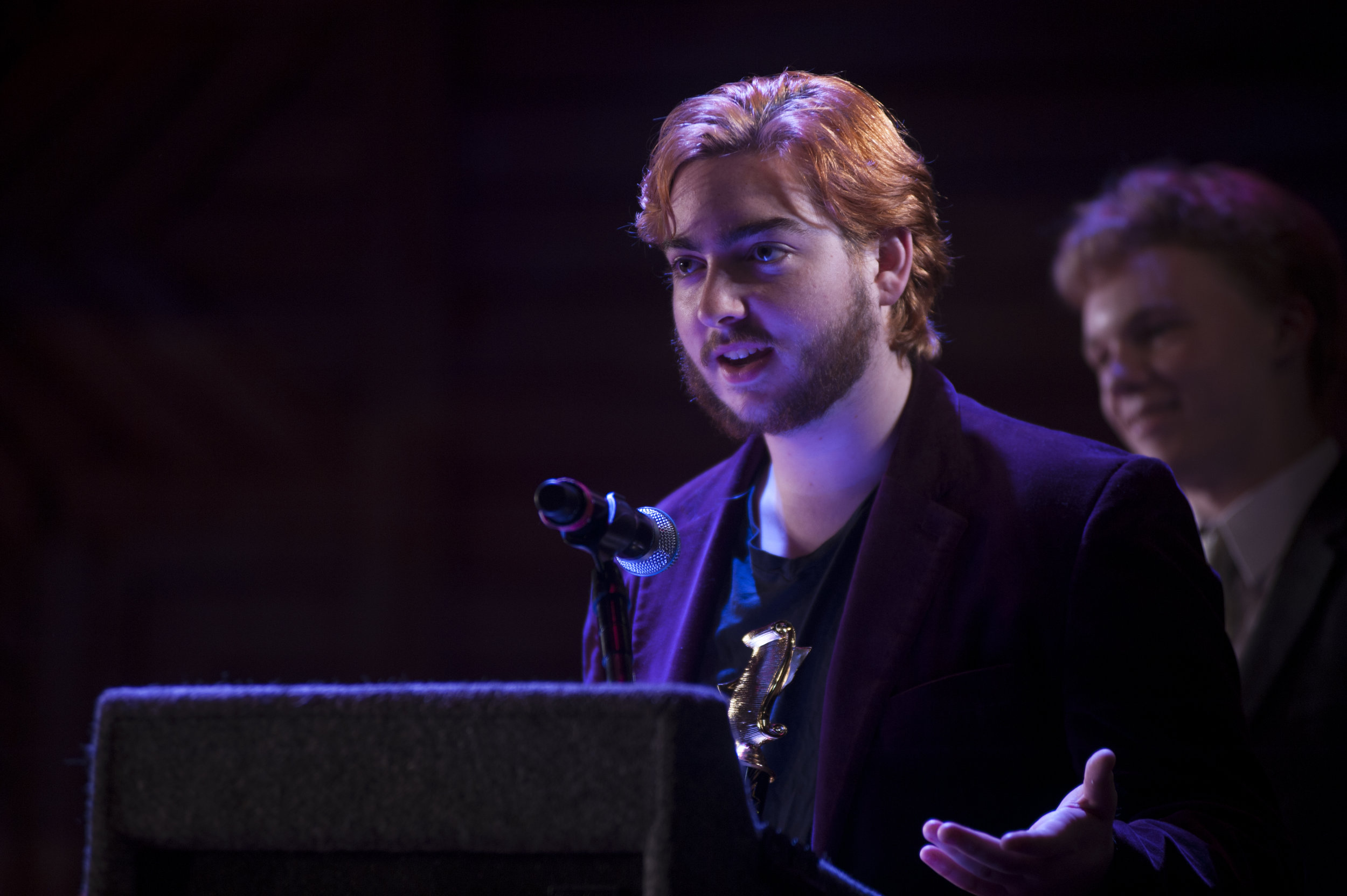  Harborfields High School’s Finn MacDevitt, above, and Cold Spring Harbor’s Zach Campbell, not pictured, were named co-winners of the “Best Lead Actor in a Play” award. 