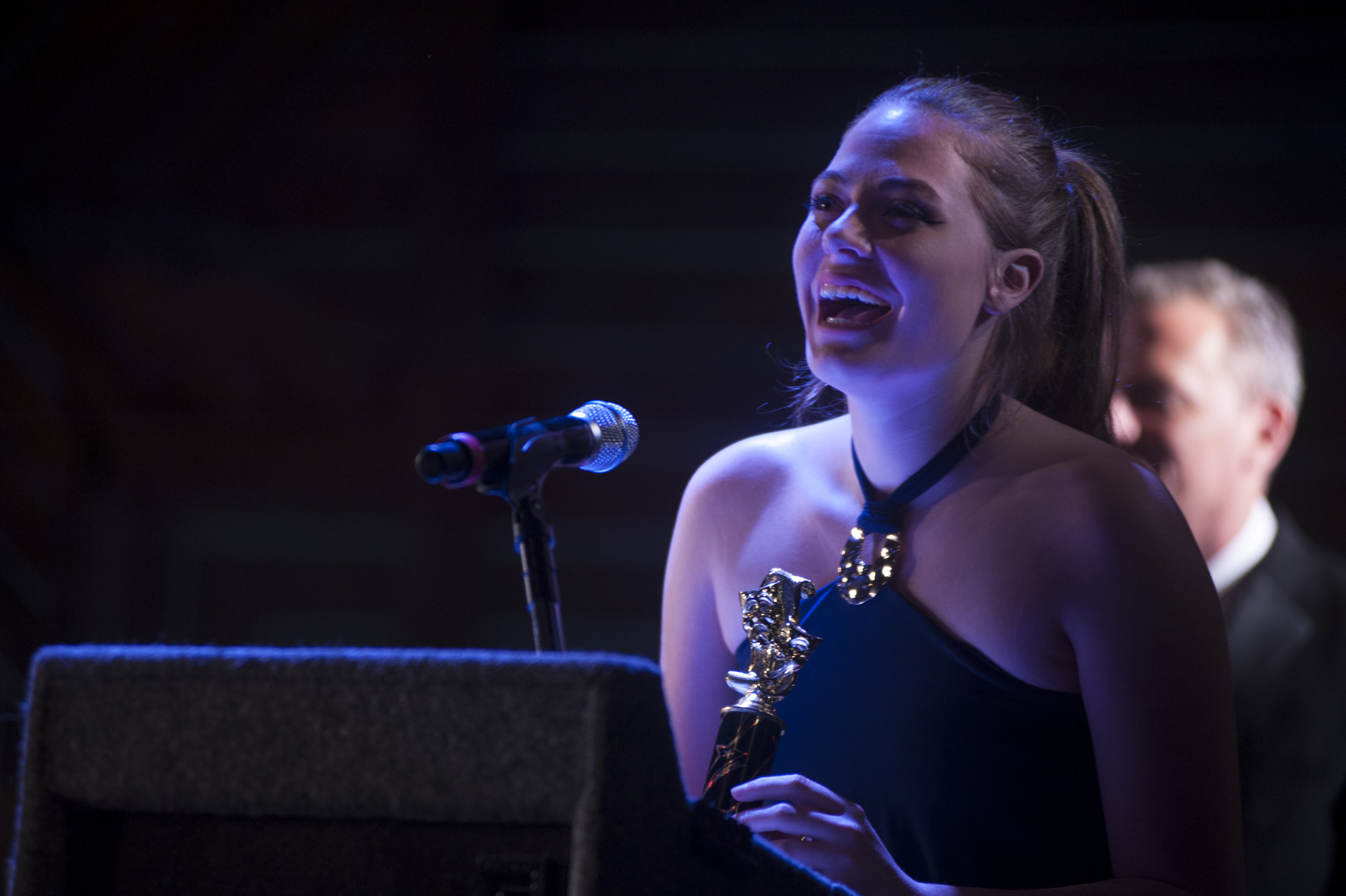  “Oh wow, this is really awkward,” says Nikki Balducci, recipient of the award for “Best Supporting Actress in a Musical.” She played the role of “Miss Adelaide” in Harborfields High School’s “Guys and Dolls.” 