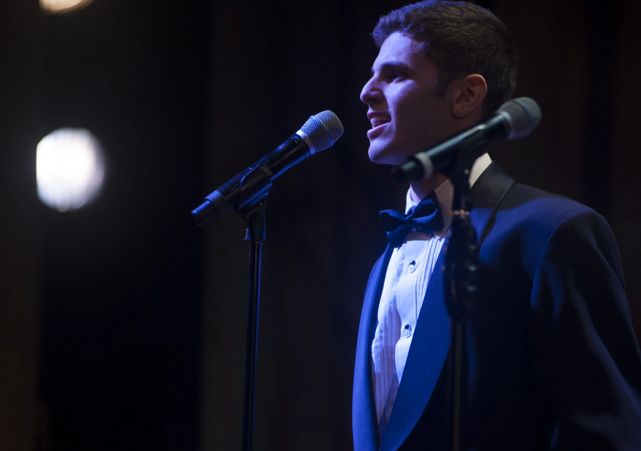  Half Hollow Hills High School West’s Noah Marcus belts out the final note in “Stranger” from musical “Big Fish.” 