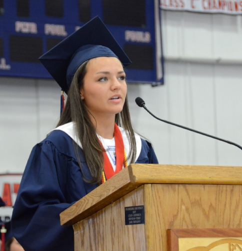  Paige Denatale gives a speech to her fellow classmates of the Cold Spring Harbor graduating class of 2017.    