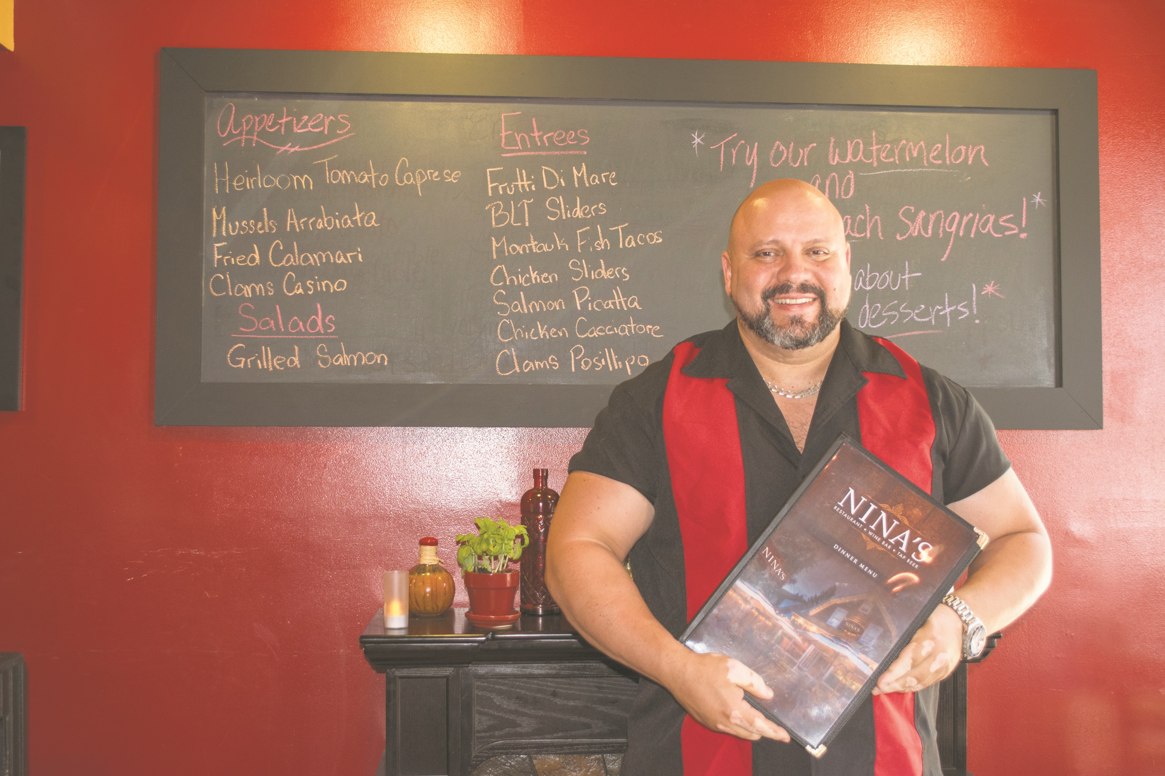   Long Islander News photos/Barbara Fiore  Artie Berke, owner of Nina’s Restaurant Wine Bar &amp; Tap Beers, has rebranded the restaurant and expanded the menu. 