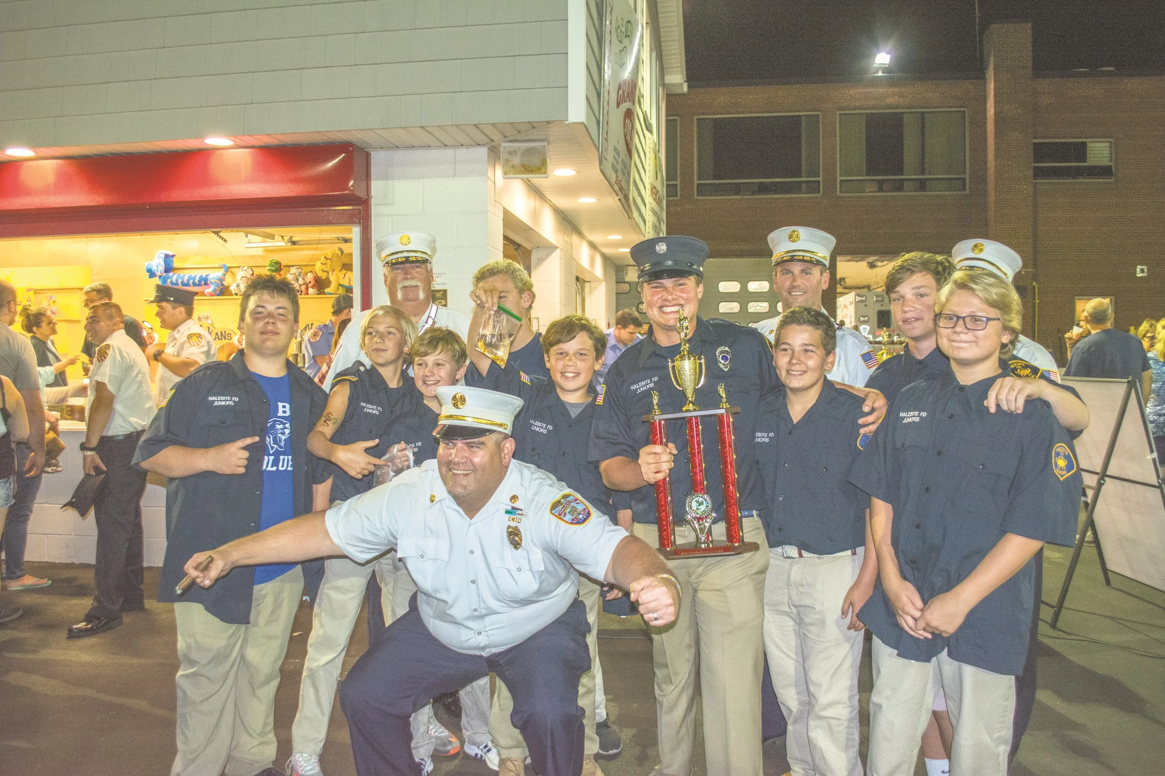  Members of the Halesite Fire Department are pictured last Wednesday night after claiming first place in the Best Appearing Juniors Category. 