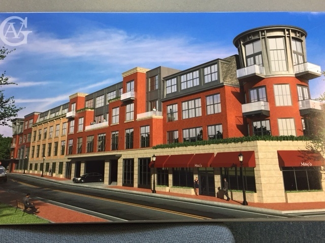 Rendering/Giambertone Architects A rendering depicts the view from Gerard Street of a proposed four-story mixed-use building that includes 84 apartments and a scaled-down version of Mac’s Steakhouse.