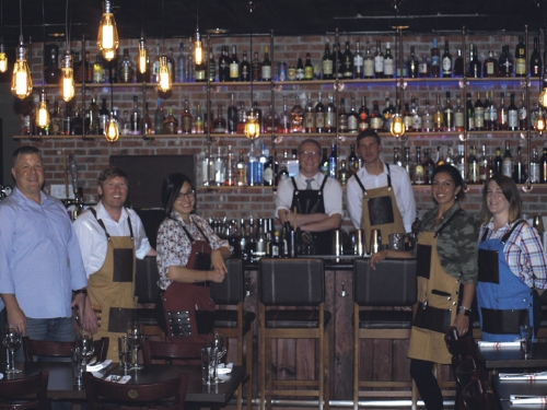   Bar and wait staff at Hush in Huntington village with manager Randy Warren, left. &nbsp; Long-Islander News photo/Connor Beach  