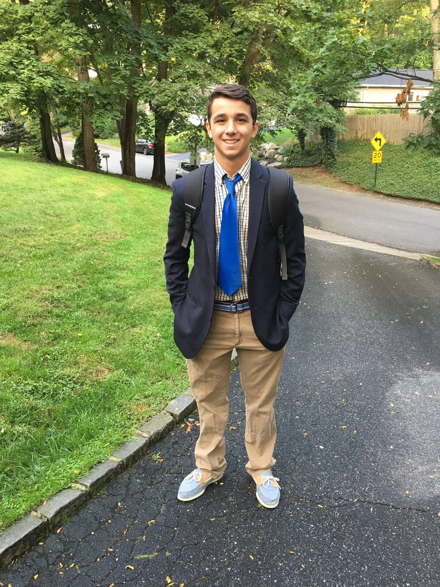  Harborfields High School senior Ashton Madden is dressed to impress on the first day of school.   Photo/Rob Madden  