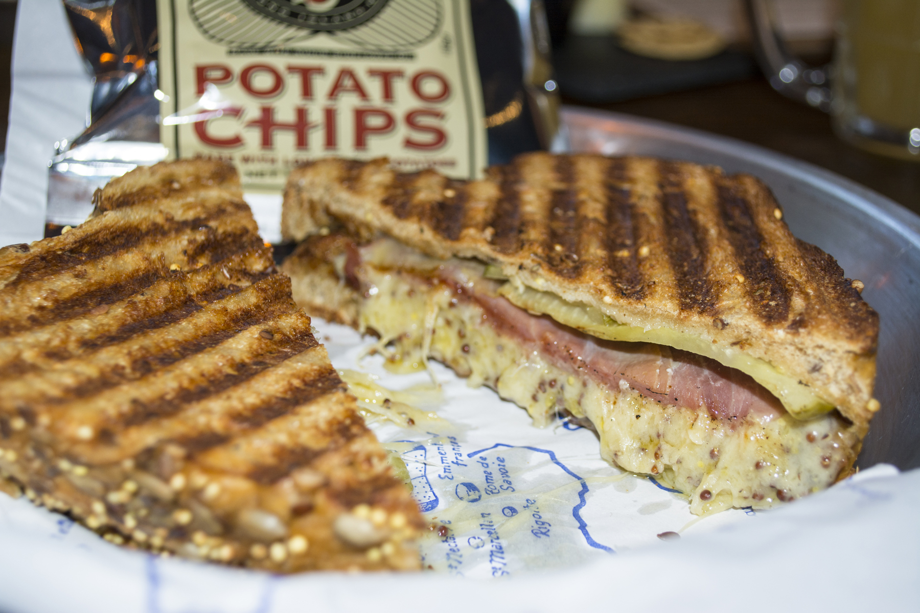   The Brew Cheese Cubano ($10) is served with sliced prosciutto, spicy pickles, and Red Dragon Welsh Mustard Cheddar.   Long Islander News photos/Barbara Fiore  