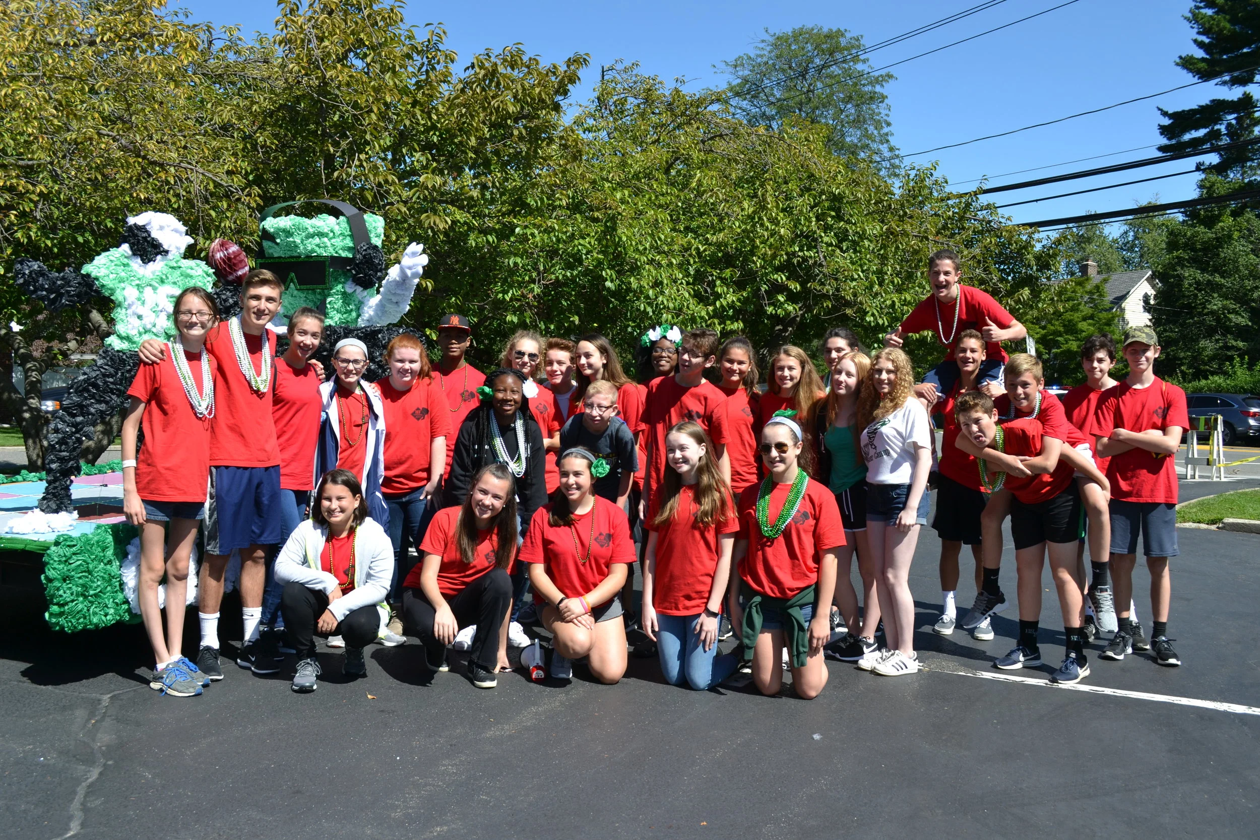   Harborfields High School freshmen in front of their electronic music float.&nbsp;  Photos/Harborfields Central School District  