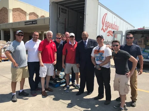 The team of local residents arrive at the Antioch Missionary Baptist Church in Beaumont, Texas, to unload trucks filled with supplies for Hurricane Harvey relief efforts. Facebook/George Schwertl