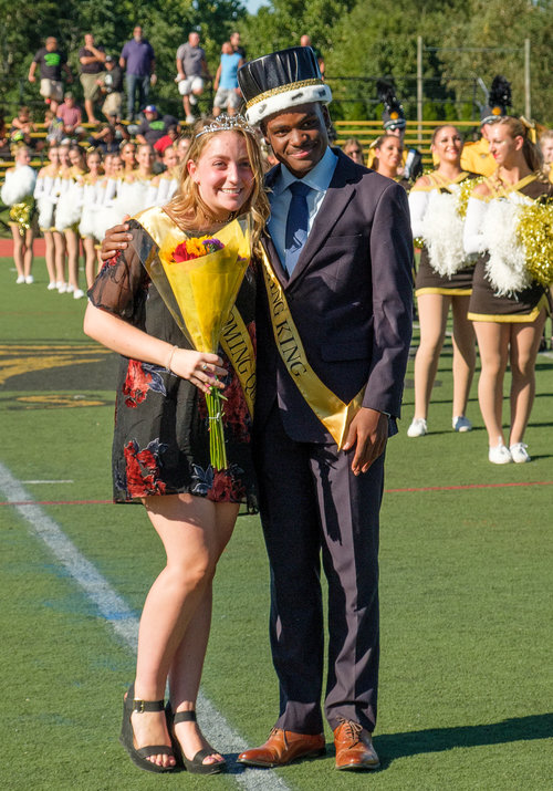   Homecoming queen and king Lauren Sabatino and DonoVaughn Tulloch are pictured during halftime.     Photo/Bob Williams/Fast Focus Photography  