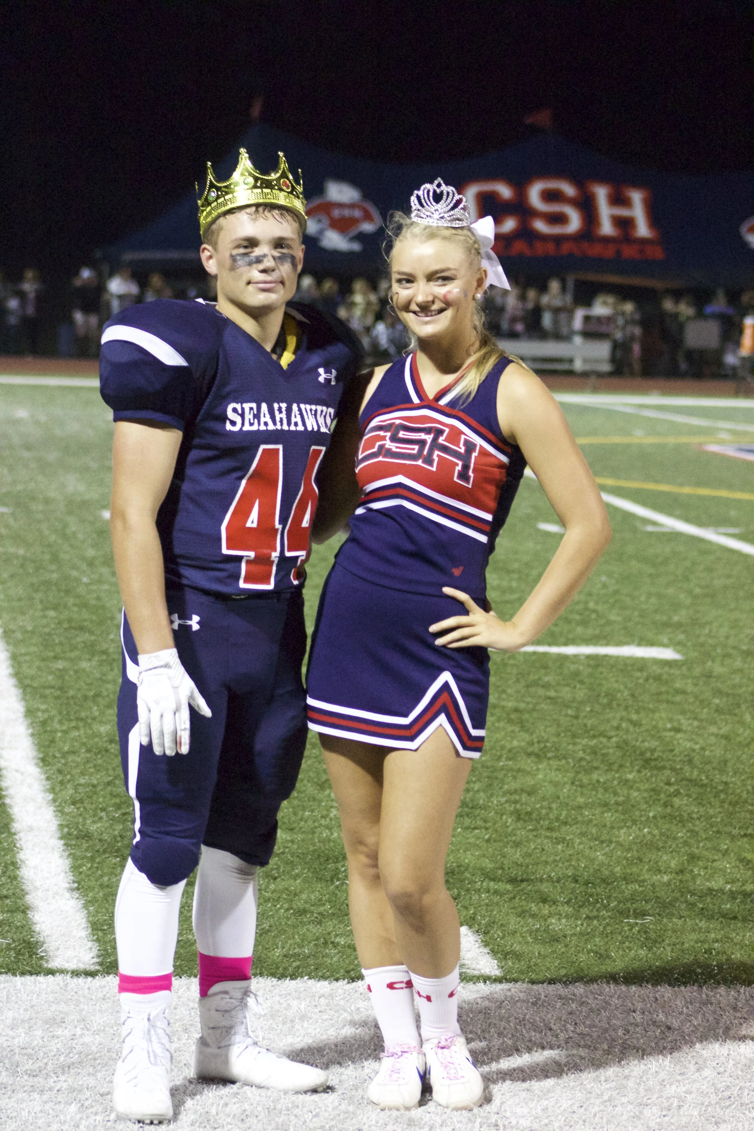  Cold Spring Harbor homecoming king Liam Kaley and queen Maddy Standerwick were crowned during halftime.&nbsp;  Long Islander News Photo/Janee Law  