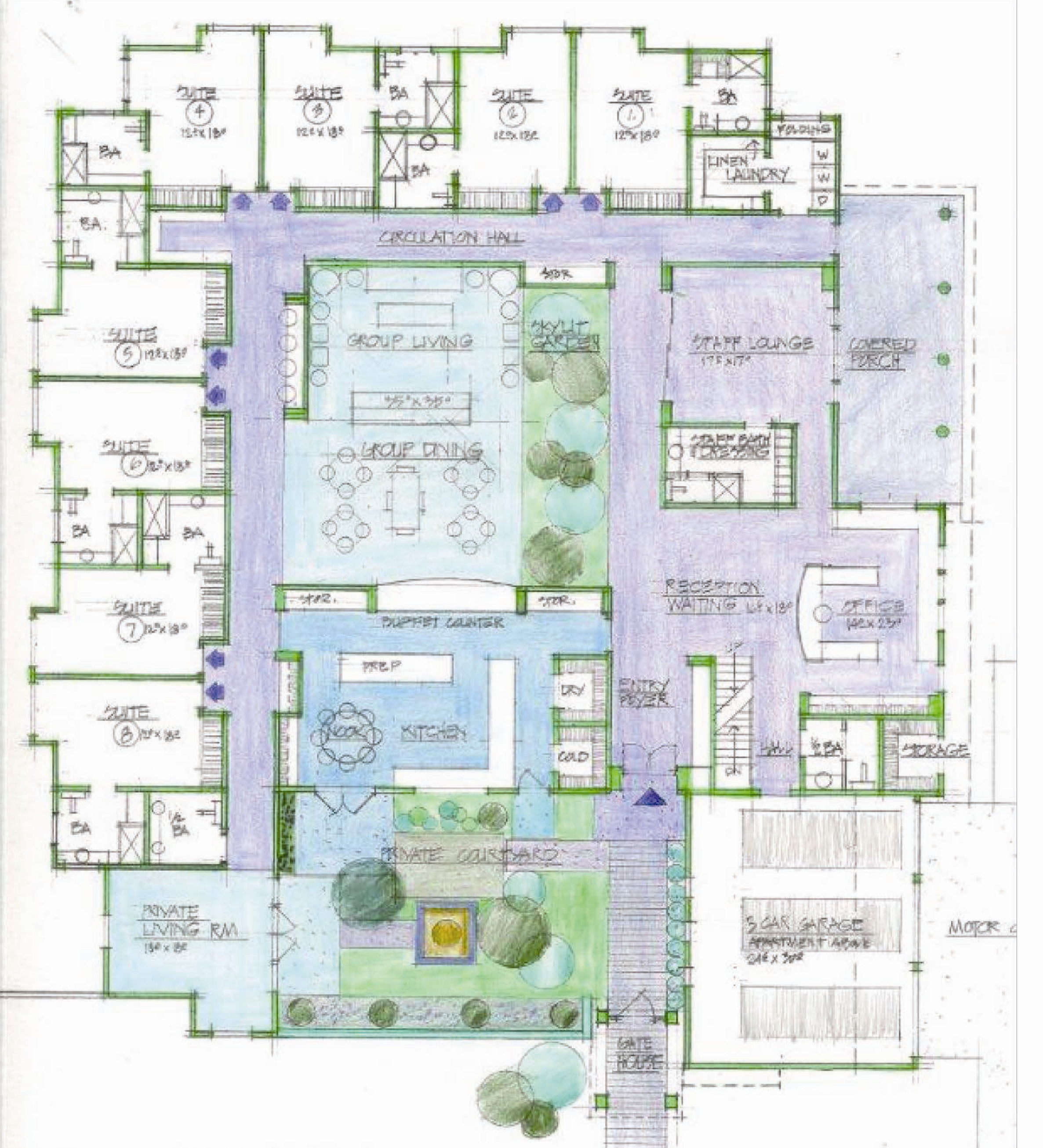   The proposed floorplan of the congregate care facility in Greenlawn would house eight individuals with physical or developmental disabilities.  
