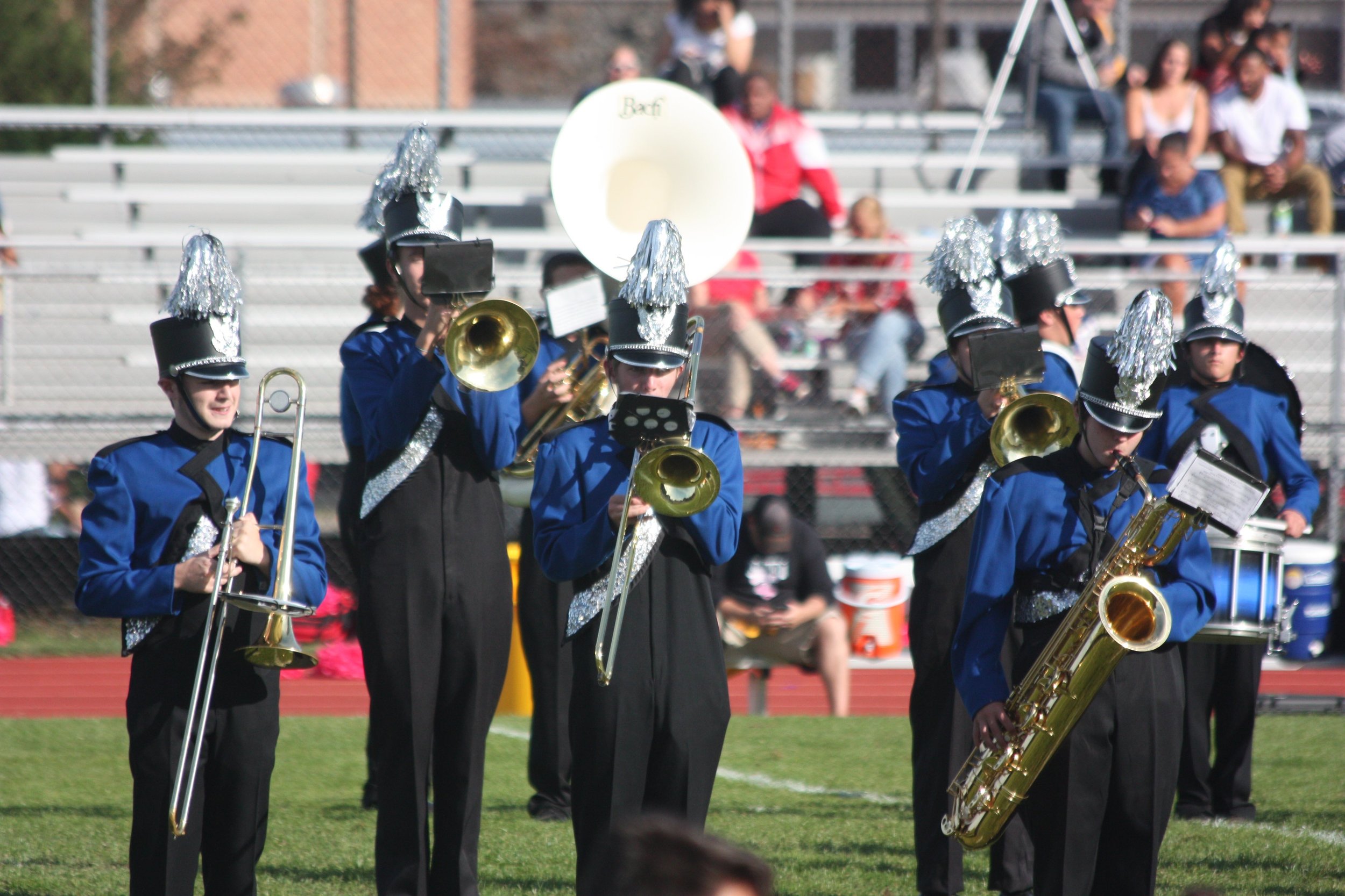   The Elwood-John H. Glenn Marching Band performed a variety of popular songs during its homecoming halftime performance.&nbsp;  Photo Courtesy of Elwood Union Free School District  