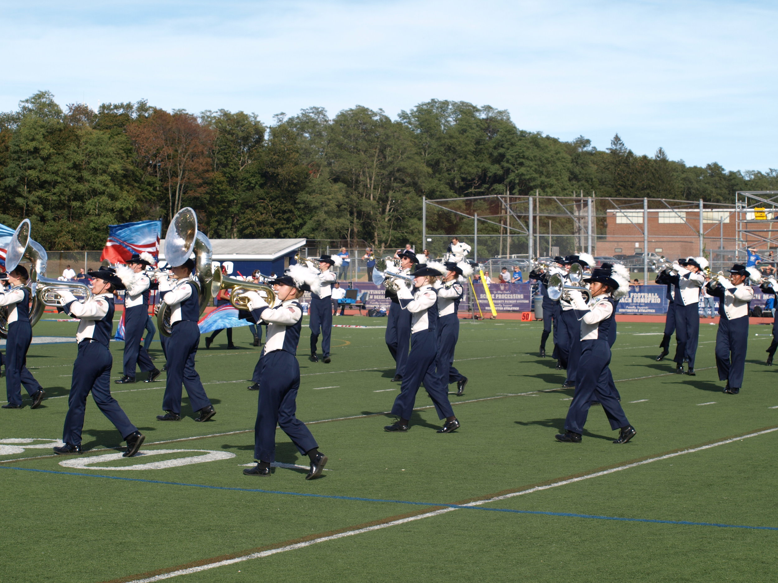   The Huntington Marching Band performs “Americana” for fans at halftime .  Long Islander News Photo/Connor Beach  