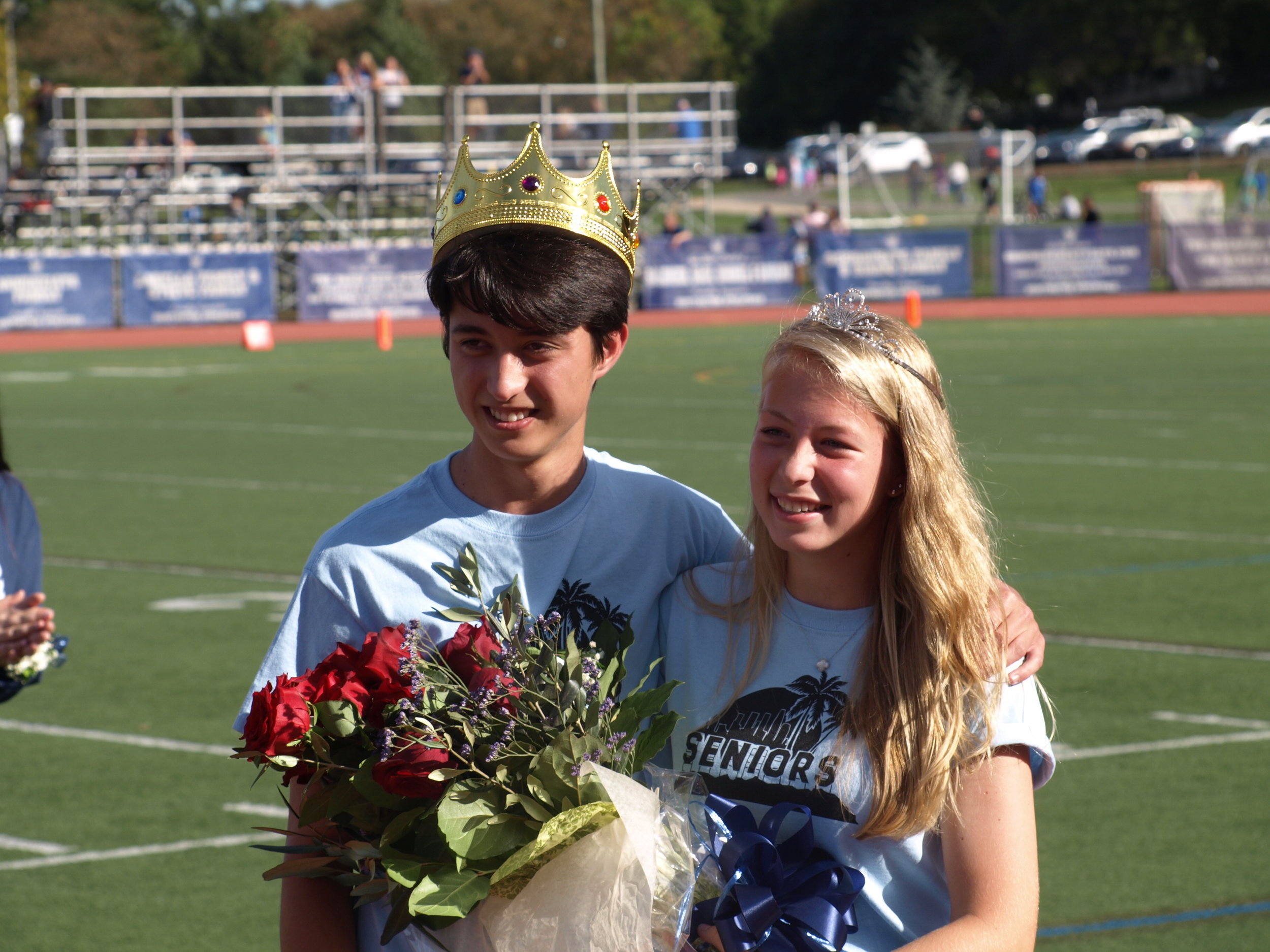   Homecoming king Ryan Smith, left, and Alexandra Lourenso, right, were crowned during halftime of the Blue Devil’s 20-19 victory.&nbsp;  Long Islander News Photo/Connor Beach  