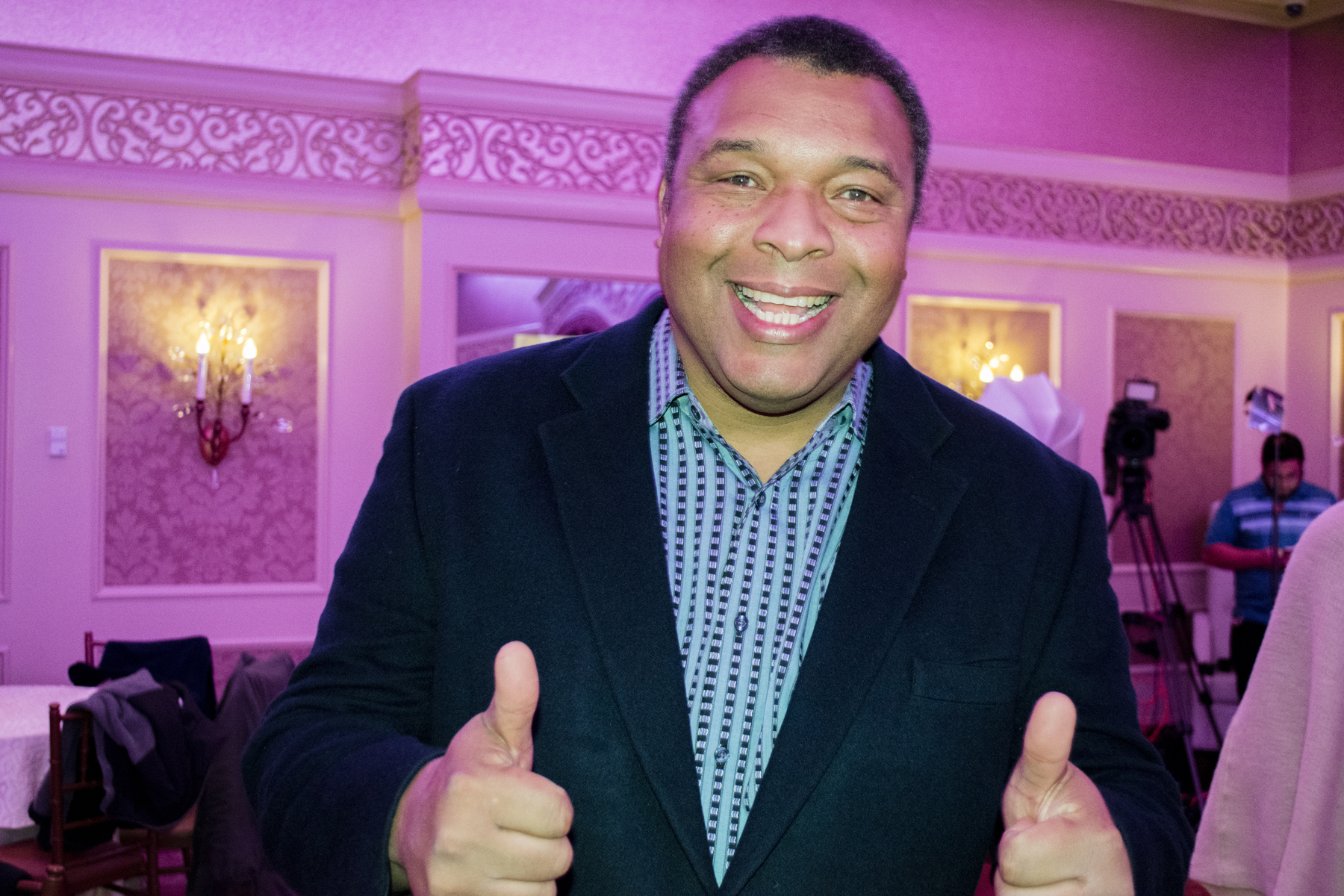 Incumbent Legislator William “Doc” Spencer celebrates his re-election to Suffolk’s 18th Legislative District on Tuesday night.