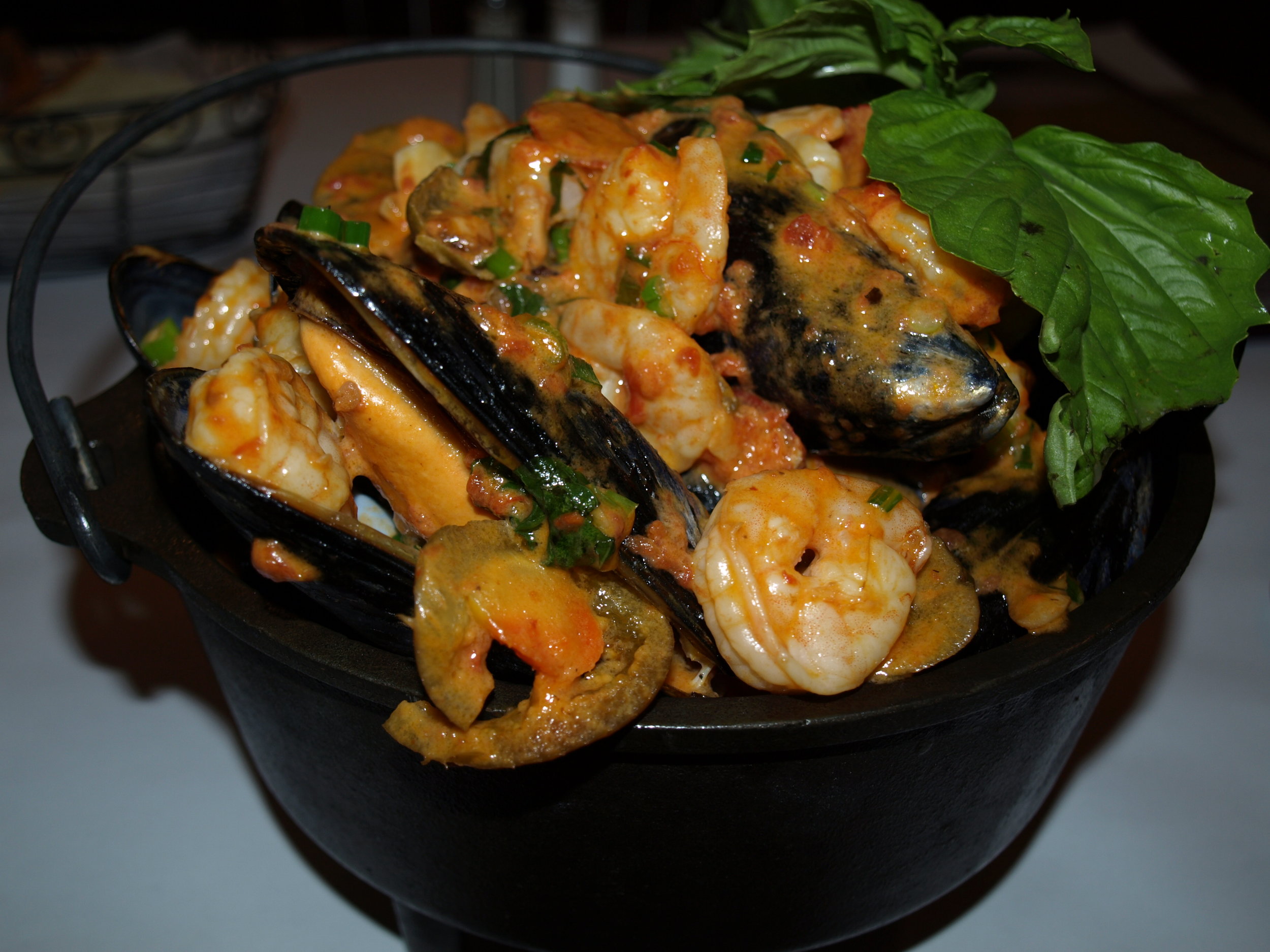   Mussels Mandolino ($15.95) brings together mussels, baby shrimp and cherry peppers in a light cream sauce.   Long Islander News Photo/Connor  Beach 