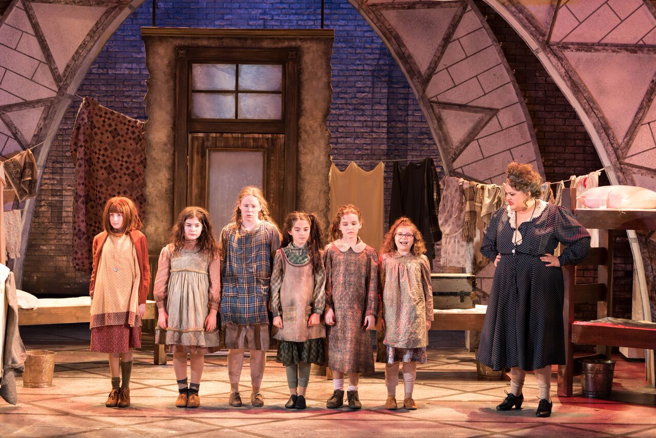   Part of the high-energy and funny cast of “Annie,” from left,&nbsp;Presley Ryan (as Annie), Meaghan McInnes (as Duffy), Meaghan Maher (as Pepper), Emma Sordi (as Kate), Cassandra LaRocco (as July), Cordelia Comando (as Tessie) and Lynn Andrews (as 