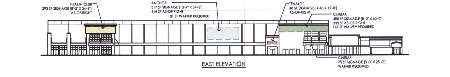 A rendering depicts plans for a new storefront, including a movie theater, fitness center and retail tenant, at what used to be Sears at 4000 Jericho Turnpike in East Northport. Rendering Courtesy of Seritage Growth Properties