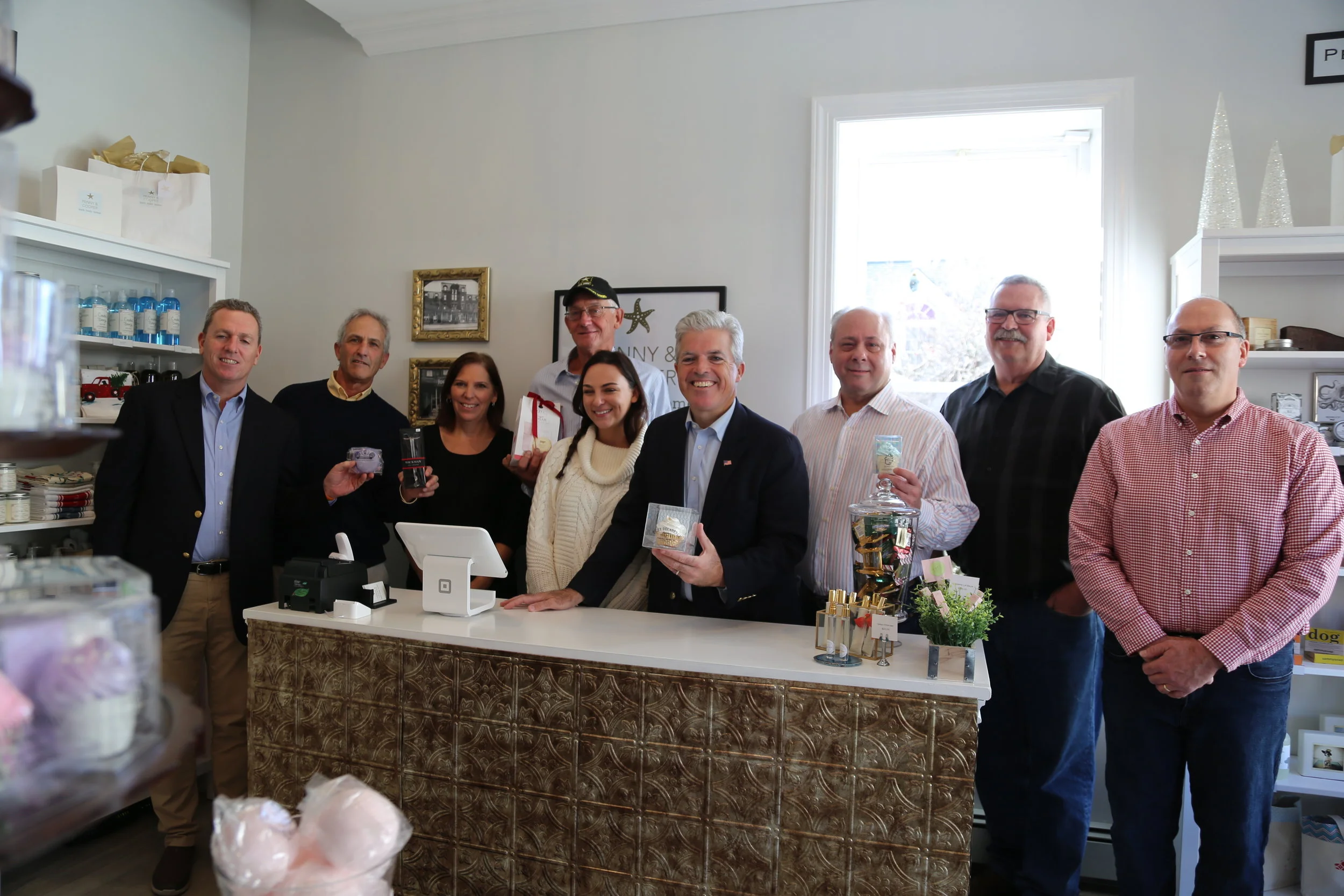   County Executive Steve Bellone and Huntington Councilman Mark Cuthbertson along with Northport Mayor Village officials visited shops in the village for Small Business Saturday.   Photo Courtesy of Office of the Suffolk County Executive  