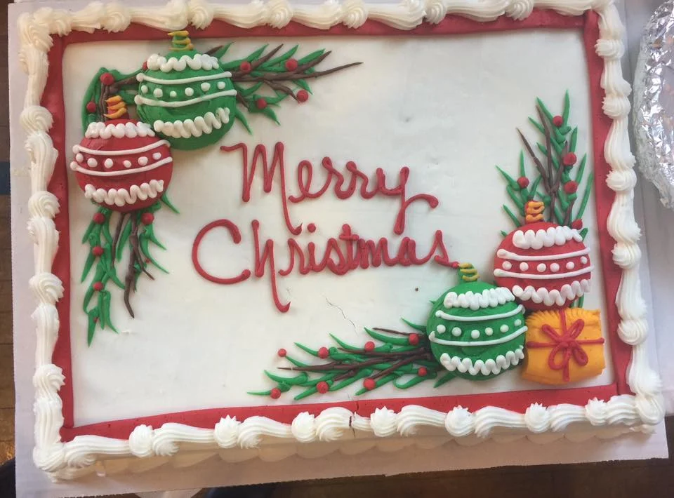 A cake served at last year’s free Christmas dinner and gala at Gloria Dei Evangelical Lutheran Church.