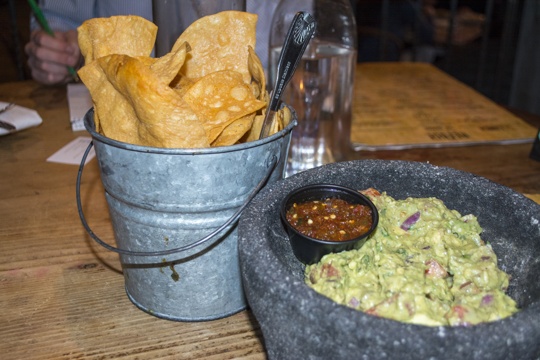   The Guacamole ($12.95) is served with jalapeno, tomato, cilantro, onion, lime and a large side of chips.   Long Islander News photos/Barbara Fiore  