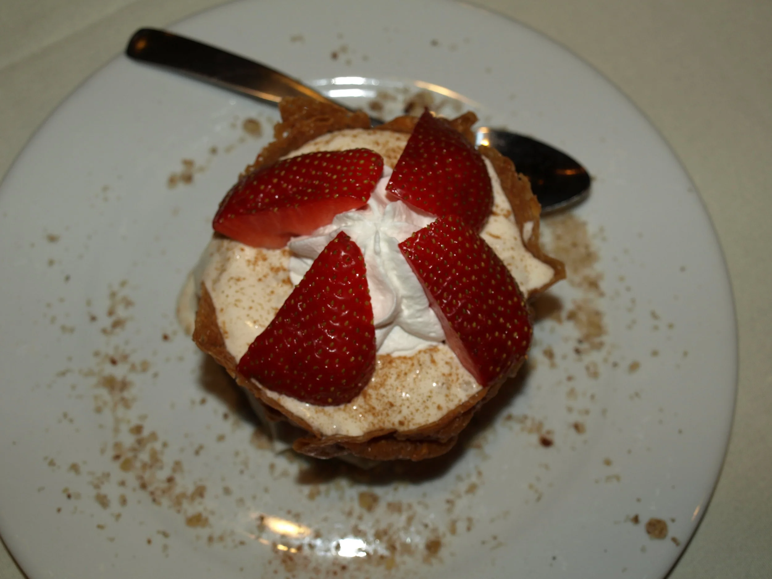   The Rice Pudding is served in an edible caramel wafer cup and topped with strawberries and whipped cream.&nbsp;&nbsp;   Long Islander News photos/Connor Beach     