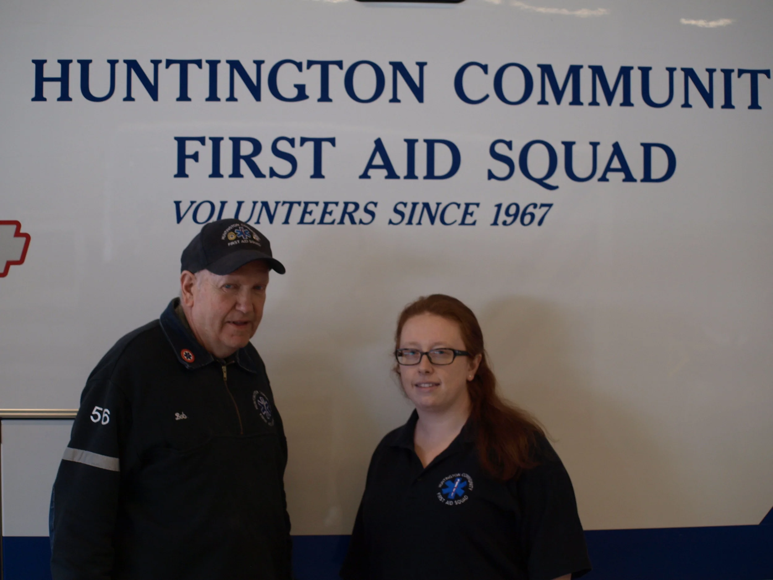   Bob Loysch, left, with Chief Casey Orr, has been an active member of Huntington Community First Aid Squad since its founding 50 years ago.   Long Islander News photos/Connor Beach &nbsp;  