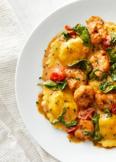 The Lobster & Shrimp ravioli at BRIO Tuscan Grille.