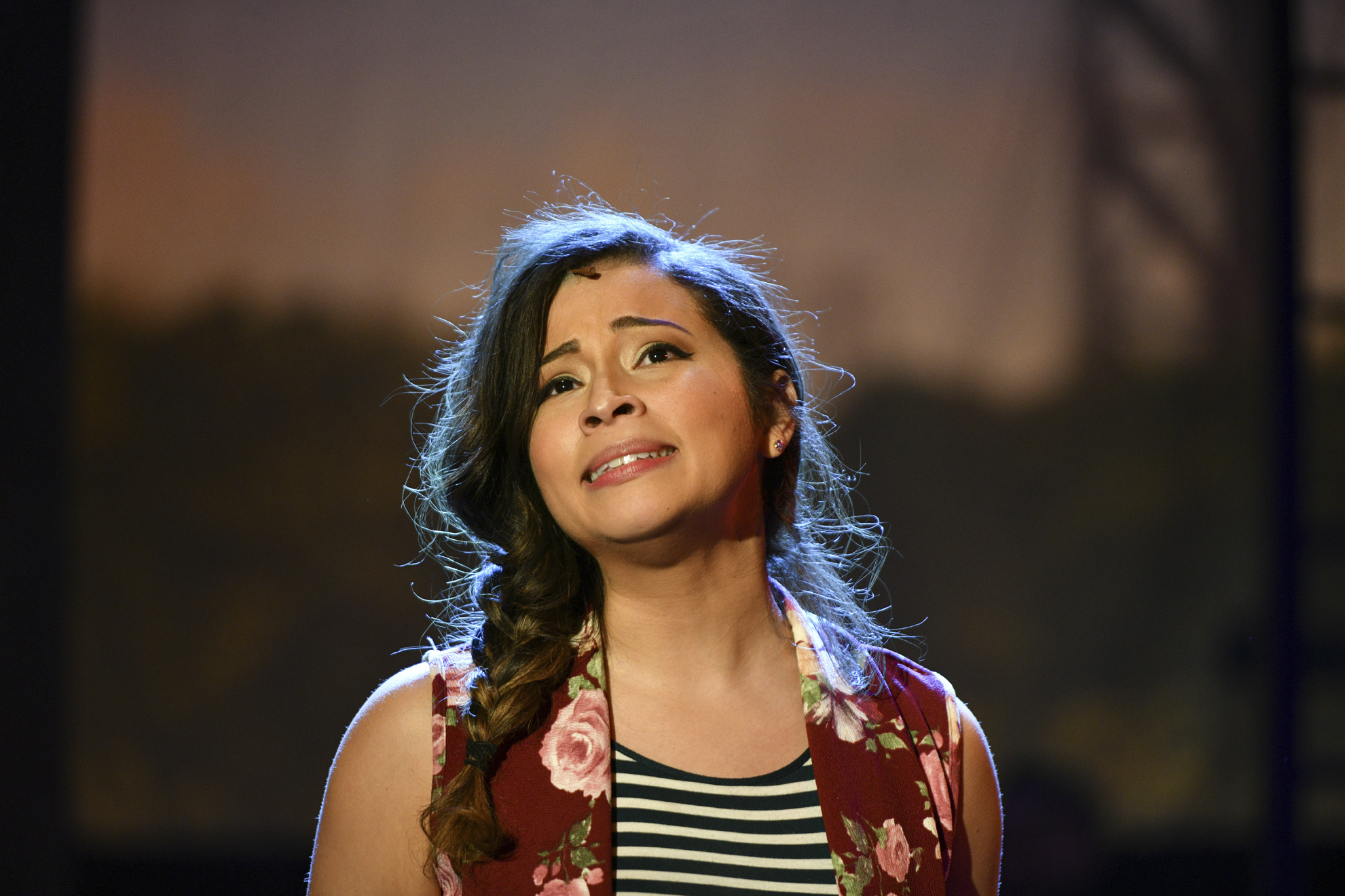   Cherry Torres (Nina) gives an emotional performance in “Breathe” of the John W. Engeman Theater’s production of “In The Heights.”   Photos by Michael DeCristofaro  