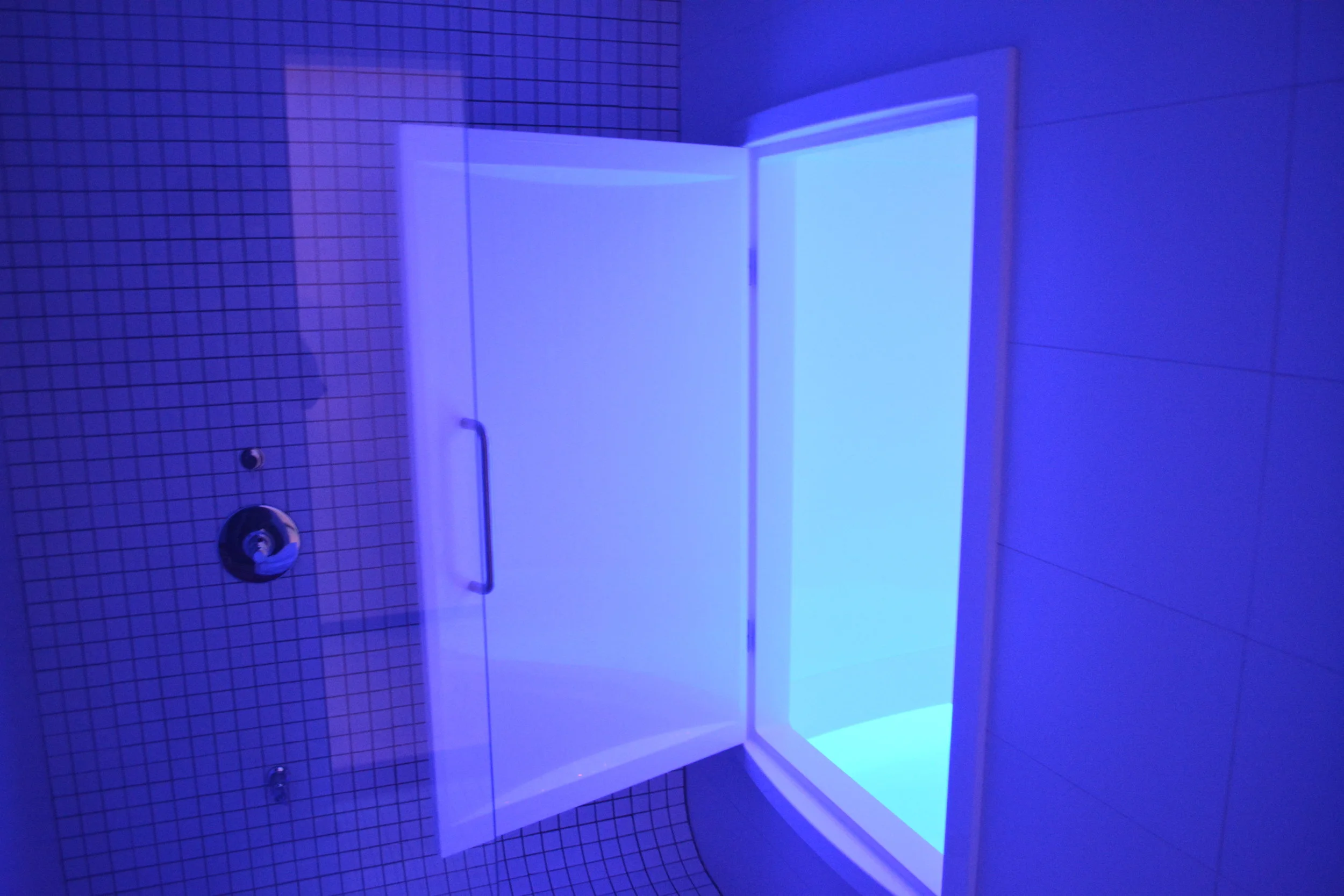   The Ocean Float Room is equipped with a shower, for before and after your float, and the float chamber where the water contains 1,000 pounds of Epsom salt, so floating is effortless.  
