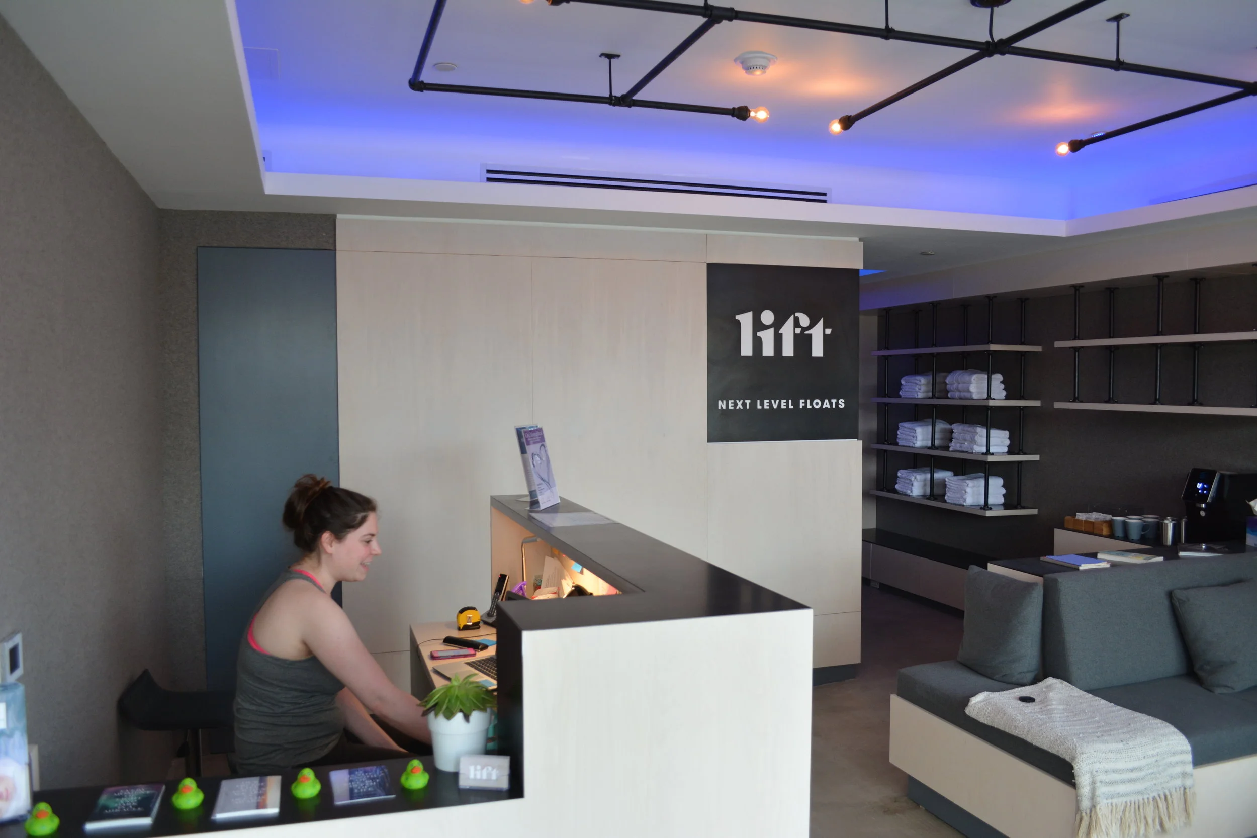  Lift’s 1,400-square-foot Huntington location contains a lounge and four private Ocean Float Rooms.  