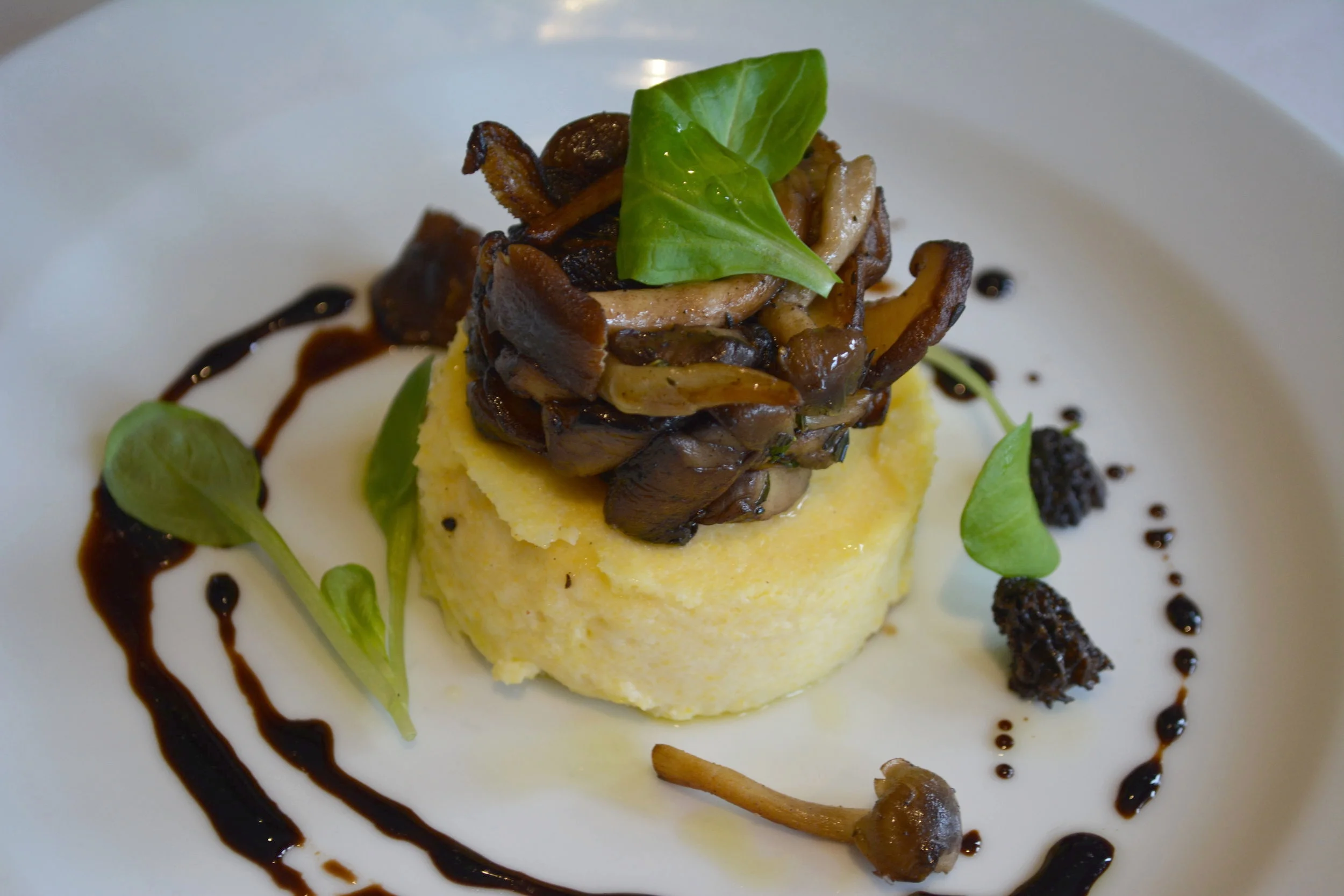   The Polenta Cake ($9) with sautéed mushrooms and truffle oil.  