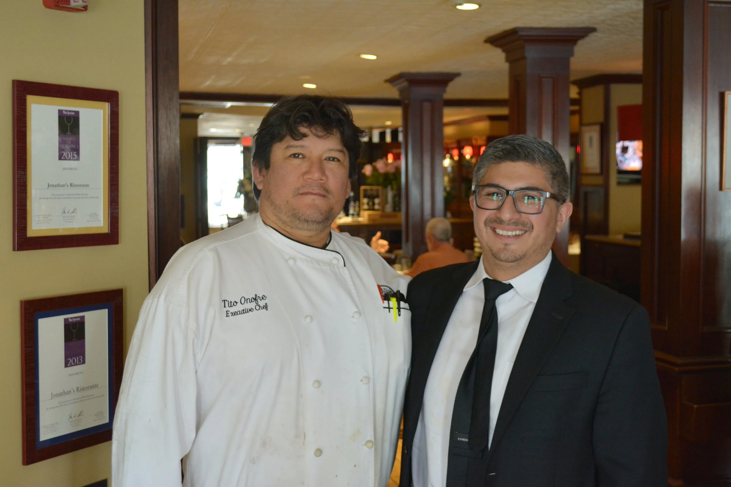   Executive chef Tito Onofre and manager Alex Vergara are making changes to the Jonathan’s menu in time for the warmer spring and summer weather.  (   Long Islander News photos/Connor Beach)  