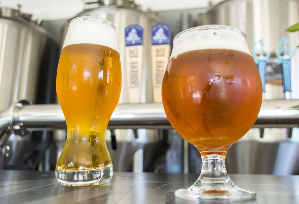   Two of the brewery’s offerings, the Young Professionals Ale and Huntington Harbor Hoppy.   (Long Islander News photos/Andrew Wroblewski)  