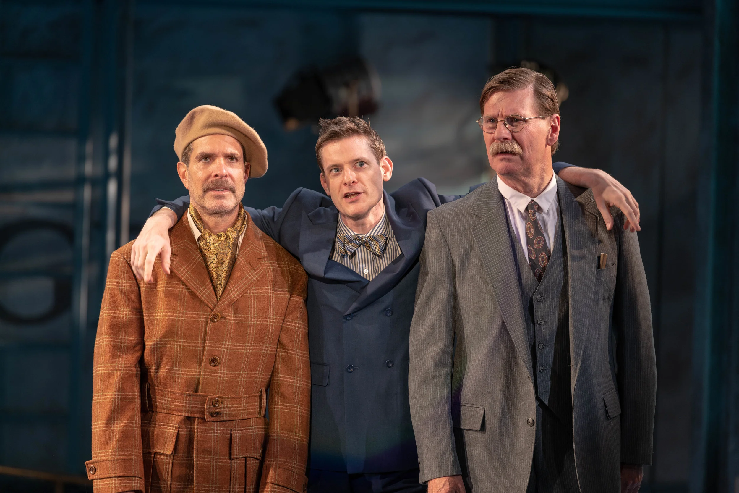   Ben Prayz (Roscoe Dexter), Shepard and Leer Leary (R.R. Simpson) in a scene from John W. Engeman Theater’s production of “Singin’ in the Rain.”  
