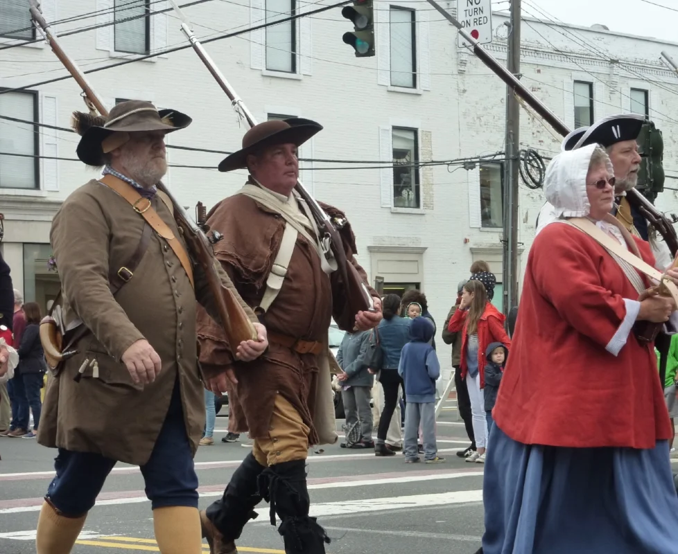   Members of the Huntington Militia recalling Colonial-era Huntington with authenic dress and gear, including muskets.  
