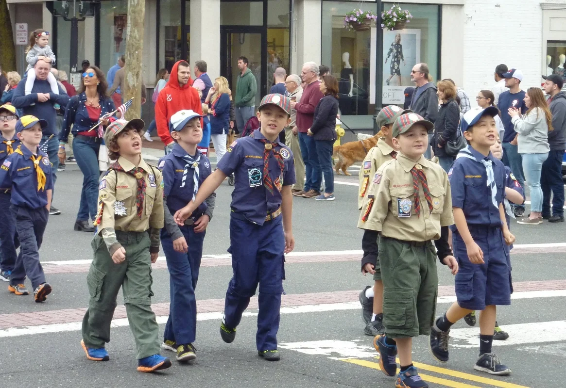   Cup Scout Pack 406 Huntington Station march in Huntington Village.  