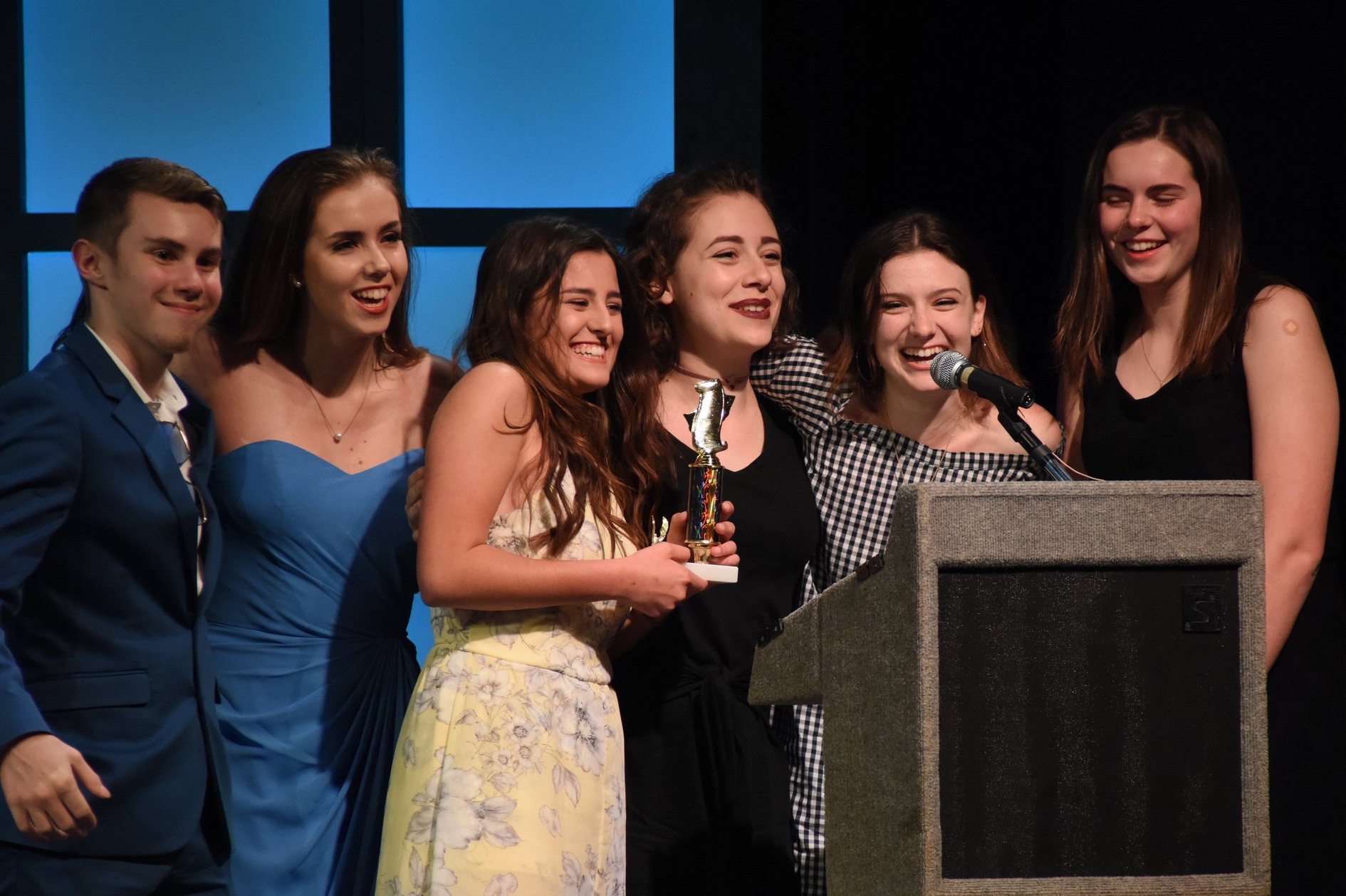   Students from Northport High School accept the award for “Best Dance Performances” in their rendition of “The Music Man.”  