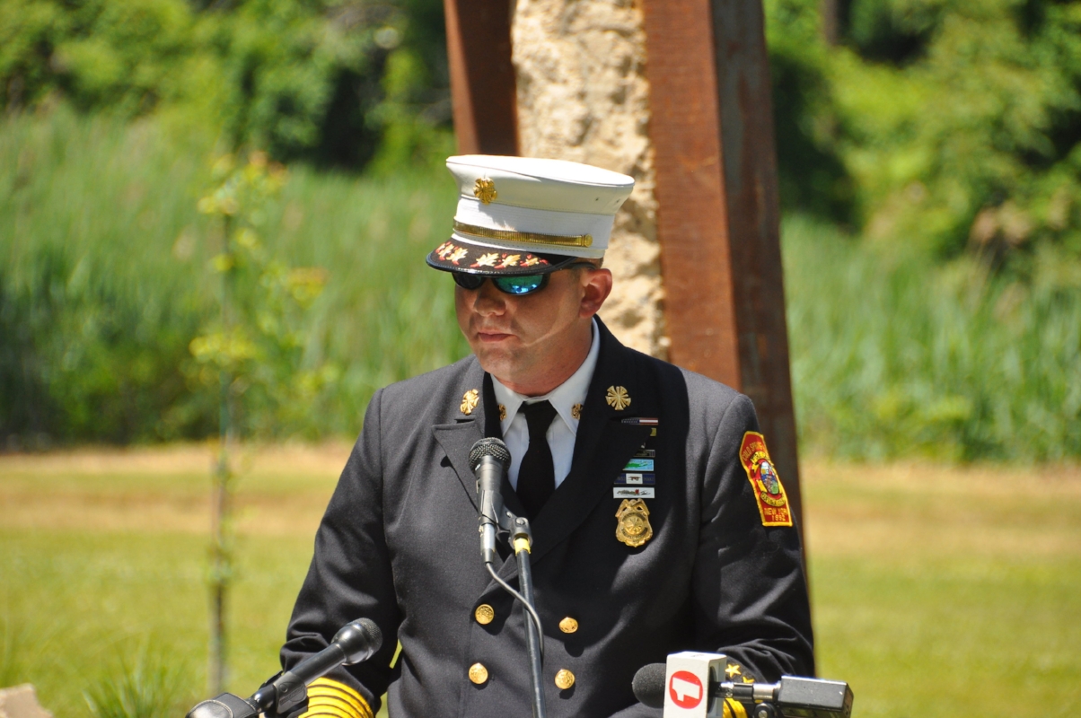   Fire Chief Dan Froehlich thanks those who attended the 9/11 memorial dedication ceremony.  