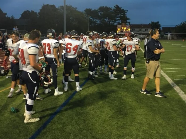 Seahawks on the sidelines during the team’s 36-0 victory at Island Trees on Sept. 7.