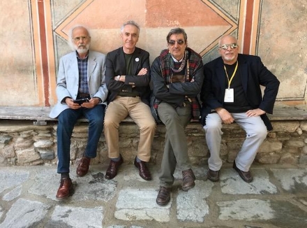 George Wallace, right, met with international poets, Guiseppe Napolitano, Italy; Shaip Emerllahu, Macedonia and Tozan Alkan, Turkey while in Bulgaria. This month he’s off to Greece to receive an award and connect with more poets.