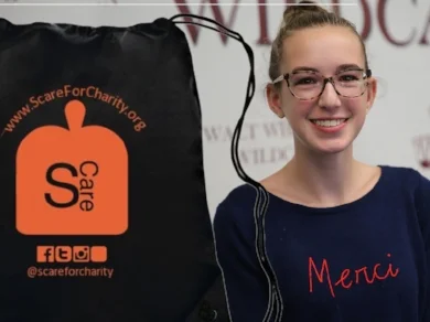 Alexandra Miller-Henson started S(care) to help local shelters. As a way to thank donors, she is gifting them a S(care) bag.