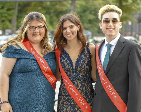  Homecoming Court members Daniel Rodriguez, Pegeen Friese who was crowned queen, Trever Koulermos who was crowned king, Lauren Washko, Katie Sierra, Jordan Sipala, Paige Leonard, Katelyn Kullack and Will Loeber were introduced during Northport High S