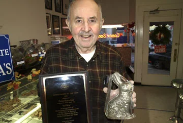 Owner, Peter Panarites gets his love for chocolate making from his father who used this bunny mold to make his famous Easter chocolate. Peter won Confectioner of the Year in 1988. Long Islander News photos/Sophia Ricco