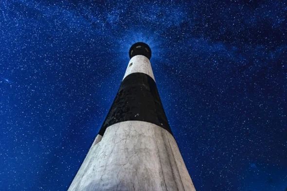 Starry Night at the Fire Island Lighthouse by Alissa Rosenberg, is one interpretation included in Huntington Arts Council’s place-centric exhibit, Discovering Long Island.