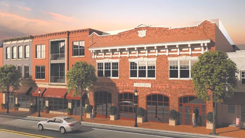 A rendering of the Main Street facade as proposed replicates the look and feel of its original use as a firehouse.