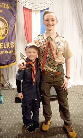 Eagle scout Dylan Campbell with his nephew, Tiger Cub Scout RJ Lahey from Pack 406 in Melville.