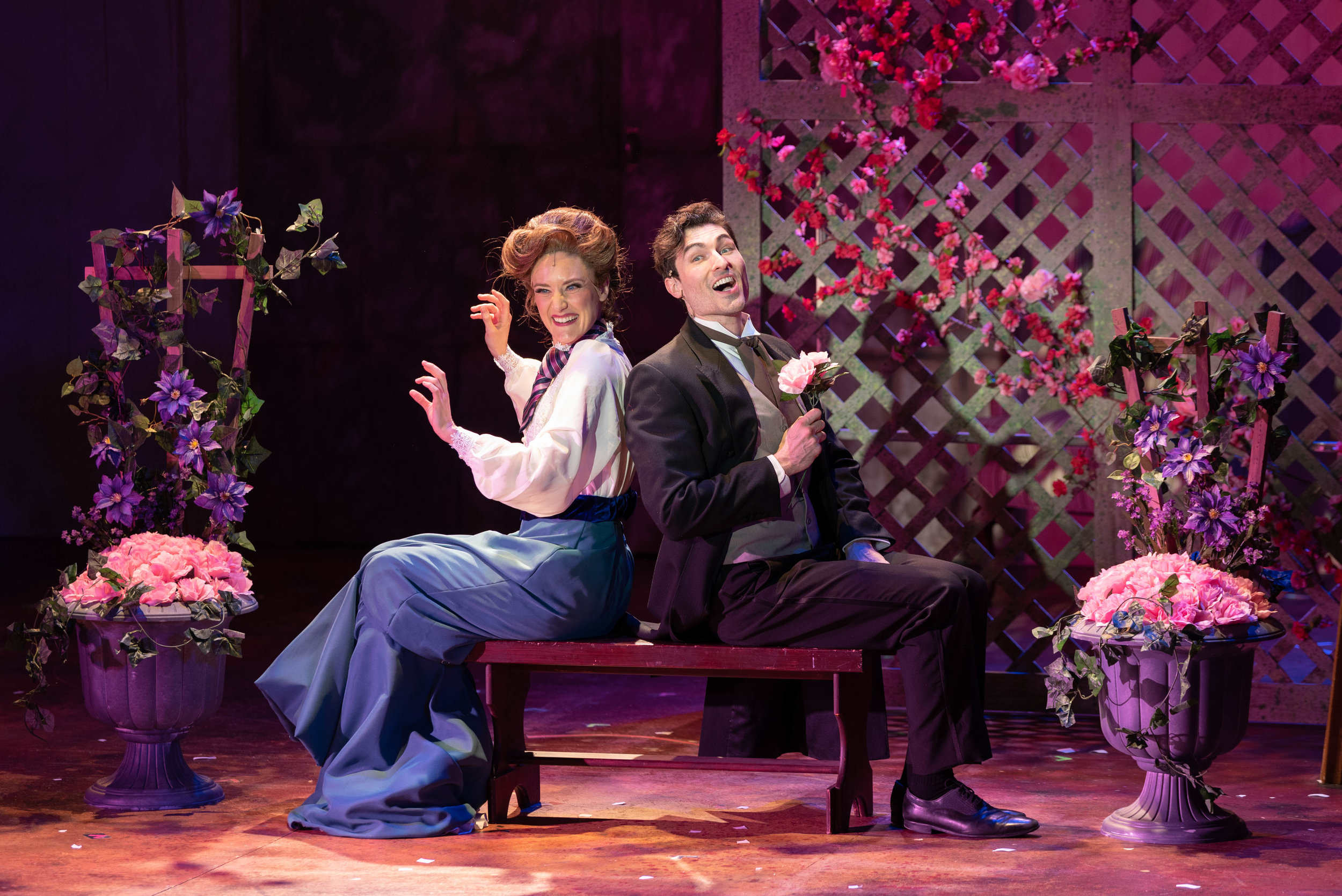  Phoebe (Katherine McLaughlin) and Monty (Sean Yves Lessard) serenade in the garden during “Inside Out”. 