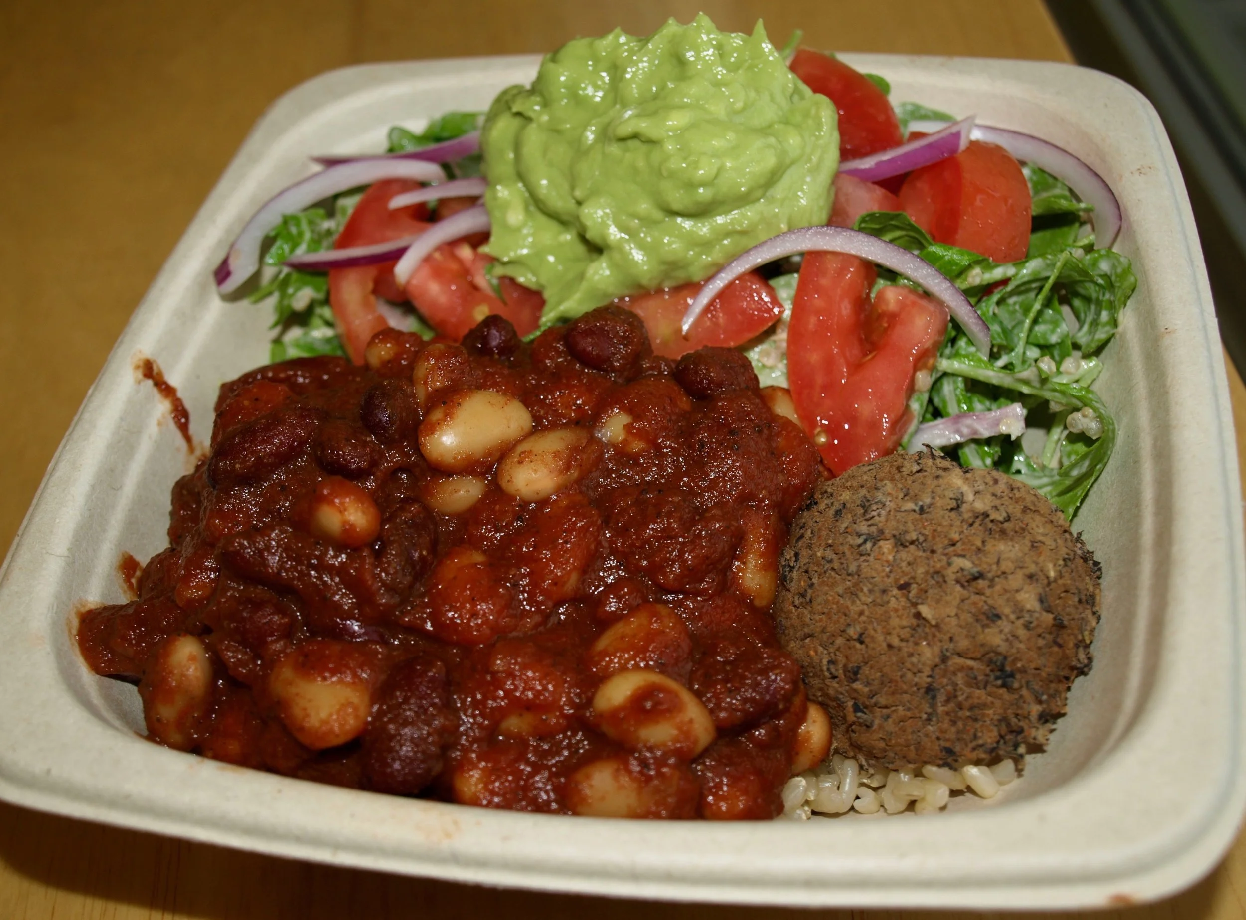   Some Foodie favorites from Plantwise include, half &amp; half of avocado quinoa salad (arugula, quinoa, red onion, avocado mash, tomato, sunflower dijon vinaigrette) and chili bowl (bean chili and beanballs).  