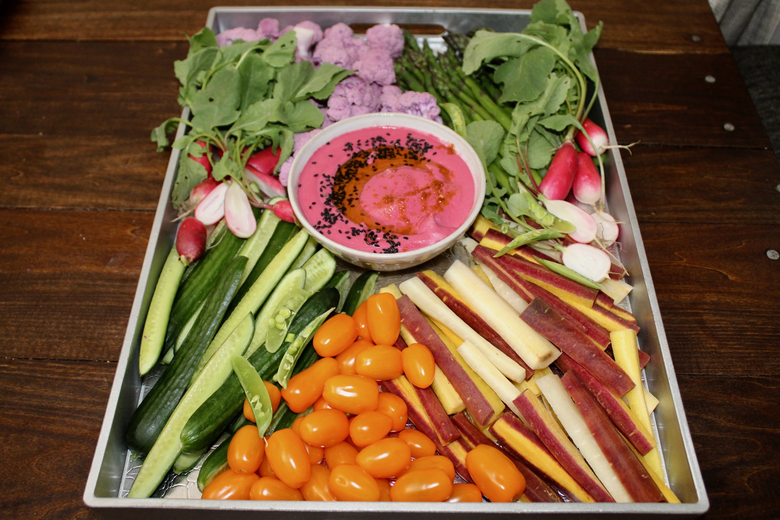  Seasonal Crudités with Beet Hummus 